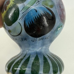 Vintage Mexican Pottery Vase Hand Painted Blue Green Floral Tall Ceramic 11.5″