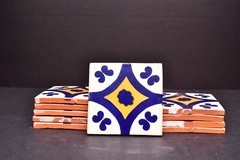 SET 10 Talavera Pottery 4″ tile Mexico Classic cobalt blue yellow mediterranean