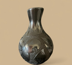 Mata Ortiz Pottery Eduardo Quintana Black On Black Iguana Gecko Lizard Mexican