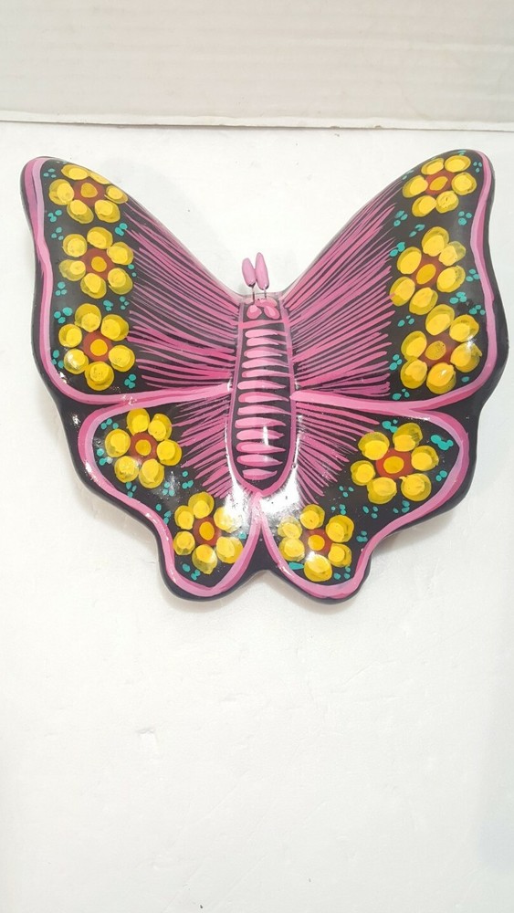 Mexican Pottery Colorful Butterfly Wall Hanging/Table Top Figure Hand Painted