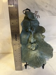Studio Pottery Green Man Face Leaf Wall Hanging Folk Art Garden Decor Signed CM
