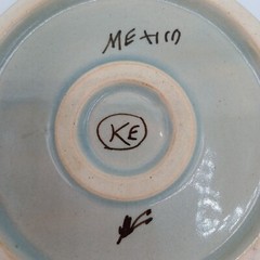 Ken Edwards Pottery Mexico Single Coaster Flower And Butterfly 4.5″ Some Crazing