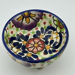JMB Mexico Talavera Tripod Salsa Bowl Molcajete Floral 1990s Vintage 4½″