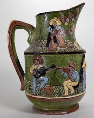 A Major C.1930 Tlaquepaque Mexican Green Pottery Pitcher – Dance/Music Motif