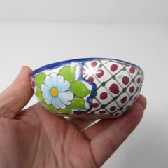 Hand Painted Puebla Mexico Pottery Heart Dish Tepépa Signed 1999 Floral 3.25″