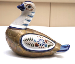 Mexican Folk Art Bird Pottery & Brass Reyna Mexico – Classic Hand Painted Design
