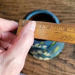 Mexico souvenir pottery hand painted blue set Of 3 tiny Collect Flower Pot Red C
