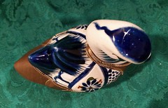 Vintage Mexican Tonala Ceramic Pottery Metal Brass Hand Painted Swan Duck Bird