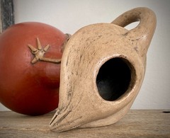 Vintage Mexican Folk Art Bird Terracotta Effigy Vessel Moche Style Handmade 10”