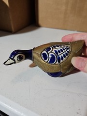 Mexican Tonala Brass Bending Goose Hand Painted