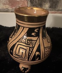 Vintage Brena Oaxaca Mexico 4 1/2 inch MCM Vase Deco Gold Tone Accents