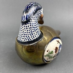 Tonala Mexico Pottery Duck Figurine Armored Brass Scales Hand Painted 5.25×6.75″
