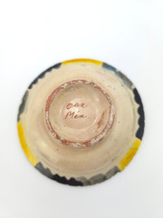 Two Vintage Oaxaca Mexico Majolica Drip Ware Trinket Dishes Yellow/Grey/Black