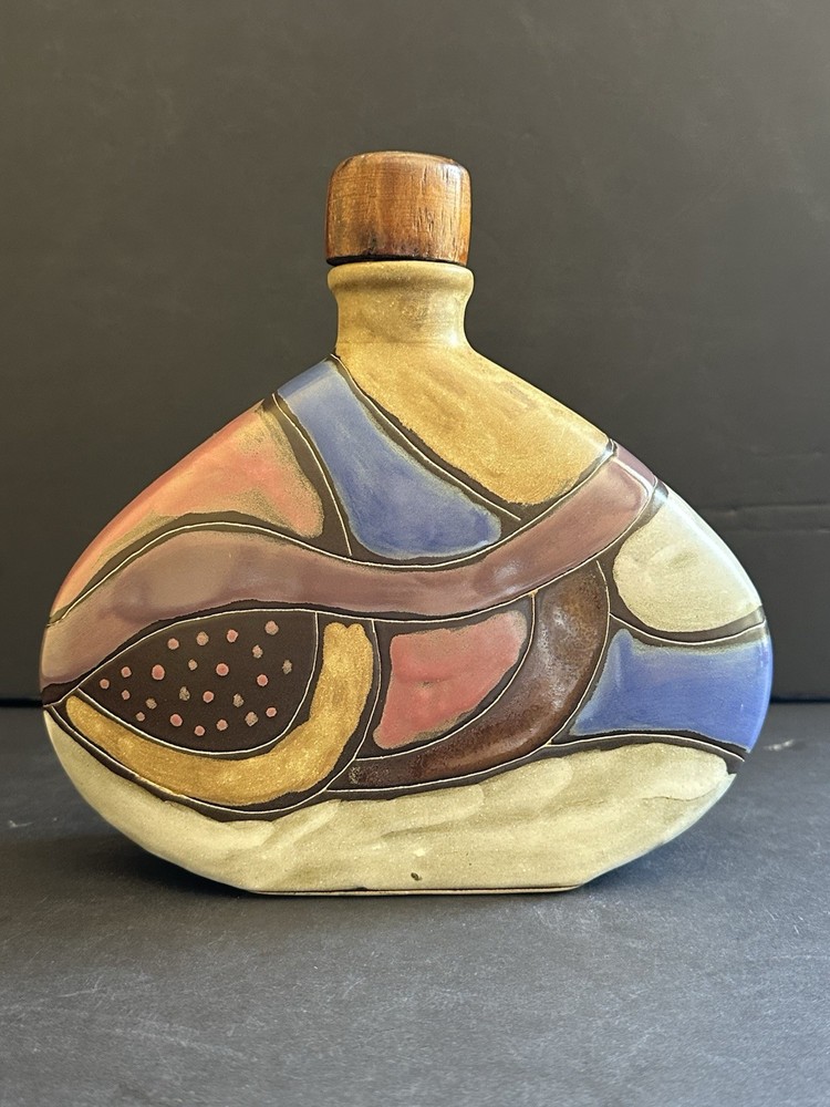 MCM Design by Mara Decanter Vase Bottle Hand Painted Art Pottery Mexico +Stopper