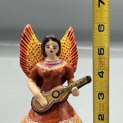 Vintage Mexican Folk Art Terracotta Angel w Guitar Single Candleholder Christmas
