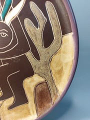Folk Art Mexican Stoneware Art Pottery Plate Wall Plaque by Mara Music Man 11.5″