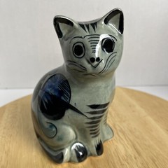 Vintage Tonala Cat Signed Hand Painted Floral Ceramic Mexico Folk Art Pottery