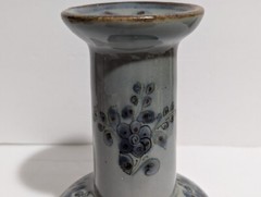 Ken Edwards Mexican Pottery Single Candle Stick – Signed Vintage Blue Florals
