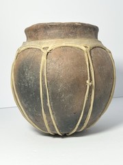 Vintage Tarahumara Clay Handmade Pottery Vase Animal Hide Sinew 7 1/2”