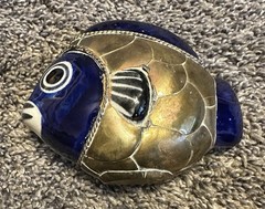 Unique Ceramic Fish Brass Covered With Twisted Edging Detail Figure Armored Fish