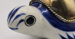 Mexico Pottery Small Turtle Folk Art Tonala with Brass Shel. READ DESCRIPTION !
