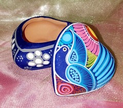 Handpainted Terracotta Heart-shaped Trinket Box From Mexico