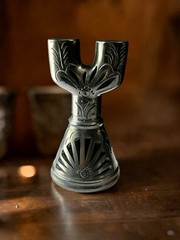 Vintage Oaxacan Barro Negro Black Pottery Double Candle Holder Oaxaca Mexico