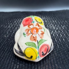 Mexican Folk Art Pottery Frog Figurine Hand Painted Floral Ceramic Tonala 1.5″
