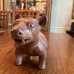 Vintage Colima Style Terracotta Dog Effigy Vessel Mexican Folk Art Hollow