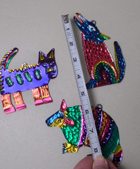 CAT Coyote armadillo Hand-Punched Tin Ornament 3.5” Mexican Folk Art Mexico