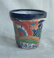 Talavera Mexican Art Pottery Flower Pot Planter Handmade Folk Art Signed