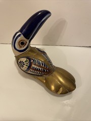 Tonala Pottery & Brass Vintage Toucan Bird Mexican Folk Art