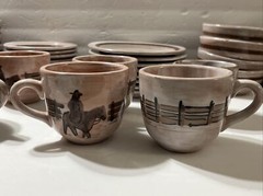 Western Cowboy Vaquero Handmade Painted Tea Cup, Saucer Hecho en Mexico Terrajal