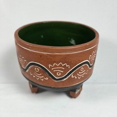 Mexican Modernist Sgraffito Folk Art Tripod Footed Bowl Leopoldo De Mexico