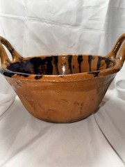 X-LARGE Atq/Vtg Puebla Ware Red Terracotta Pot Bowl With Handles Estate Find