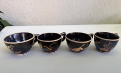 Vintage Mexican Tlaquepaque black cup w/white donkey 3 1/2″ diam.