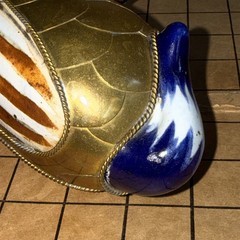 Vint BRASS CAT Tonala Mexican stretching Ceramic And Brass cat Figurine