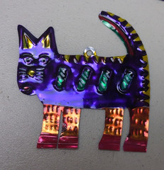 CAT Coyote armadillo Hand-Punched Tin Ornament 3.5” Mexican Folk Art Mexico