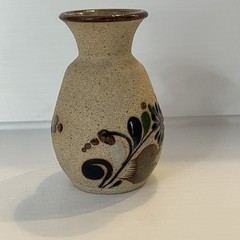 Vintage Tonala Bud Vase Mexican Folk Art Pottery Floral Sandstone Signed