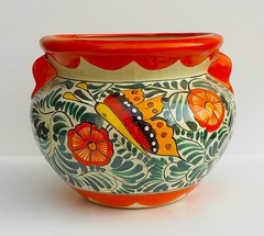 MEXICAN TALAVERA POTTERY BEAN POT STYLE PLANTER 11 1/2″ DIAMETER