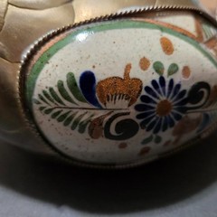 Vintage Tonala Pottery/Brass Hand Painted Mexican Folk Art Duck Figurine.