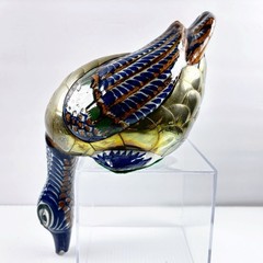 TONALA DUCK FIGURE Brass / Ceramic Hand Painted Mexican Art Vintage Peeking Down