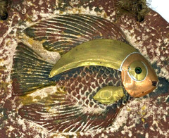 Hand Made 3D Fish Clay Plaque Wall Art Brass Copper Metal Mexico Water Hanging