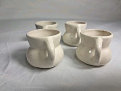 Hand Painted Mexican Art Miniature Clay Pitchers Mugs Set Of 4 Mexico Vintage