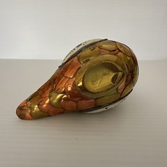 Vintage Tonala Mexican Pottery Duck Hand Painted With Brass & Copper Body