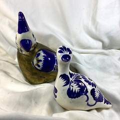 LOT of 2 Mexico Brass & Pottery QUAIL Bird Sculpture Figurines Mexican Art
