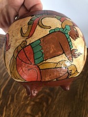 Vtg Mayan Aztec Mexican Clay Pottery Pot Bowl Footed Tribal Primitive Folk Art