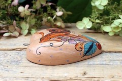 Hand Painted Clay Heart Shapeshifter Nagual Medrano Mexico Folk Art Love Token