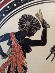 Vtg Handmade Red Clay Pottery Plate13″W Hand-painted Grease #30 Music & Dance