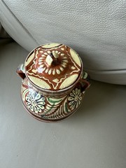 Vintage Terra Cotta Mexican Pot Hand Painted Glazed Kitchen Floral Tonala 6″h